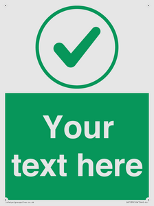 Custom green background, green tick in circle sign